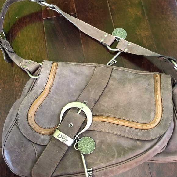 CHRISTIAN DIOR, a brown leather "Gaucho Large Double Saddle bag - Picture 2 of 7